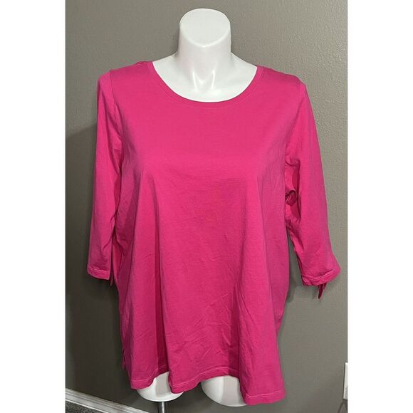 Woman‎ Within 3/4 Sleeve Scoop Neck T-Shirt Top Womens Size 1X Hot Pink - Picture 1 of 5